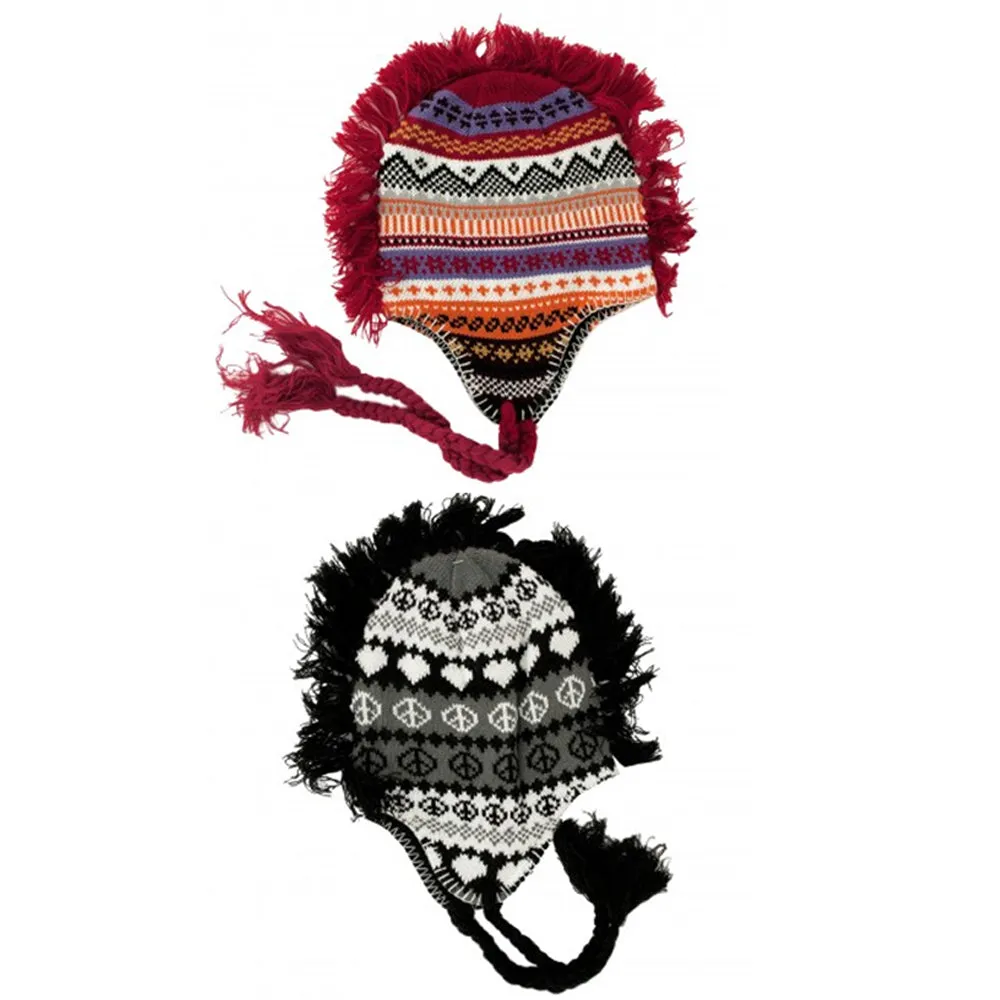 2X Unisex Peruvian Winter Earflap Muff Winter Warm Snow Ski Cap Tassel Hat Cozy