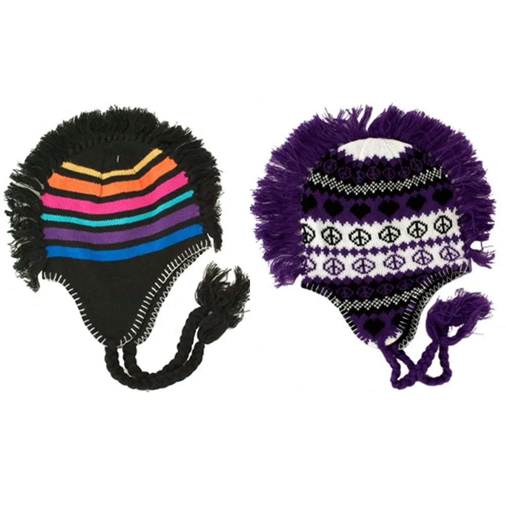 2X Unisex Peruvian Winter Earflap Muff Winter Warm Snow Ski Cap Tassel Hat Cozy