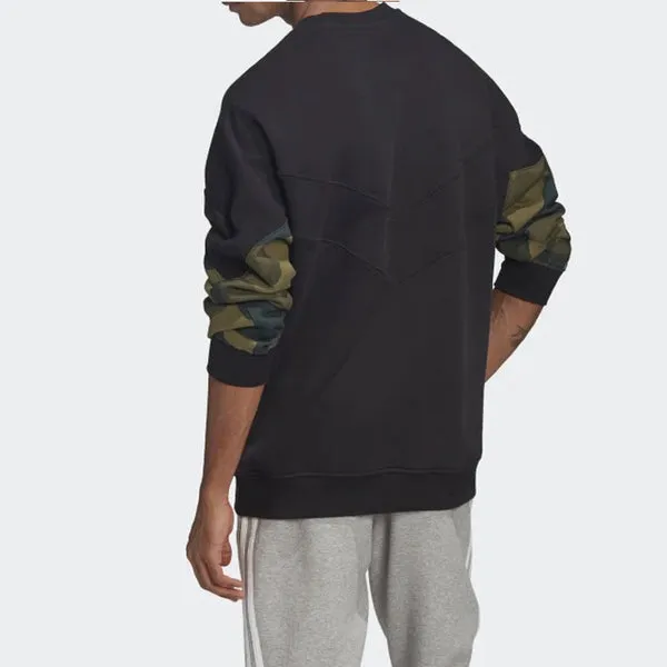 adidas originals Camo Crew Sweat Cotton Pullover Hoody Men Black, black