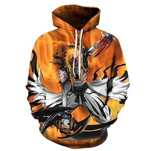 Anime Bleach Hoodie - 3D Print Pullover Hoodie with Big Pockets
