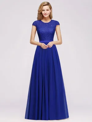 Cap Sleeves Aline Bridesmaid Dress Floral Lace Chiffon Long Wedding Guest Dress