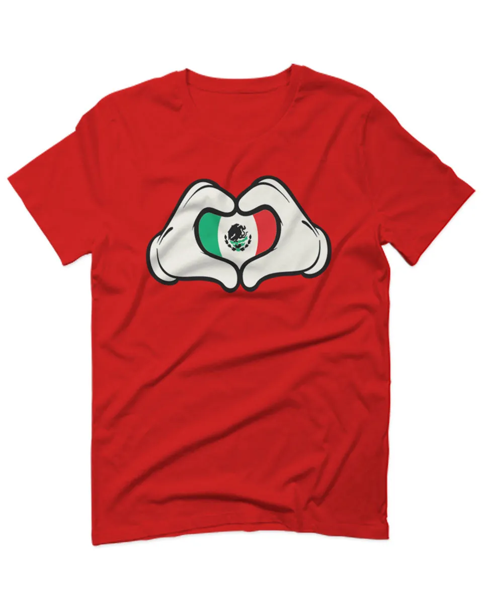 Cartoon Glove Heart Love Hecho en Mexico Mexican Flag escucudo Mexicano For men T Shirt