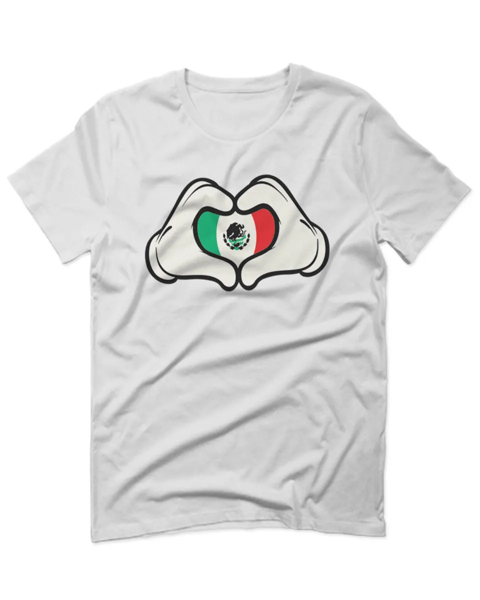 Cartoon Glove Heart Love Hecho en Mexico Mexican Flag escucudo Mexicano For men T Shirt