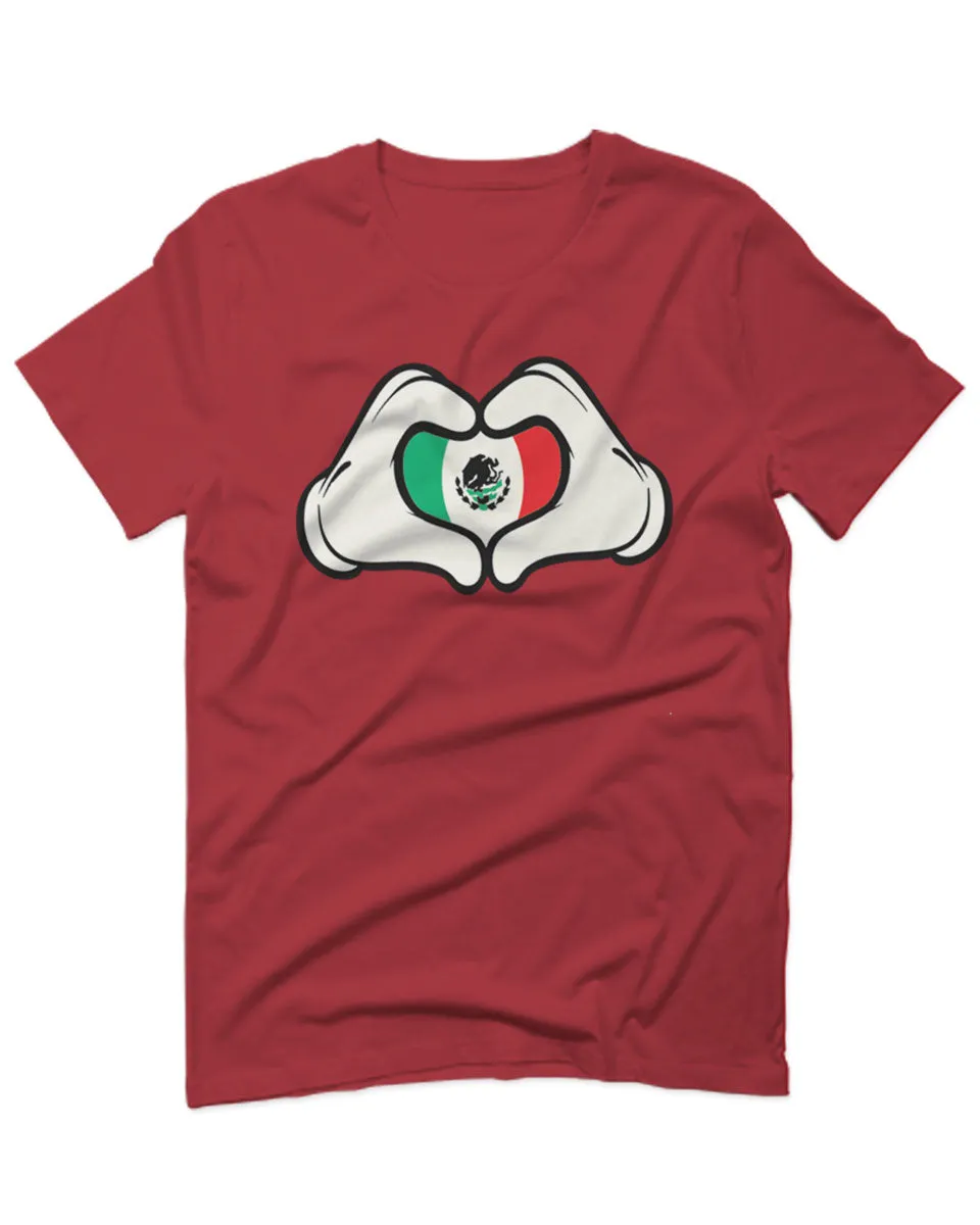 Cartoon Glove Heart Love Hecho en Mexico Mexican Flag escucudo Mexicano For men T Shirt