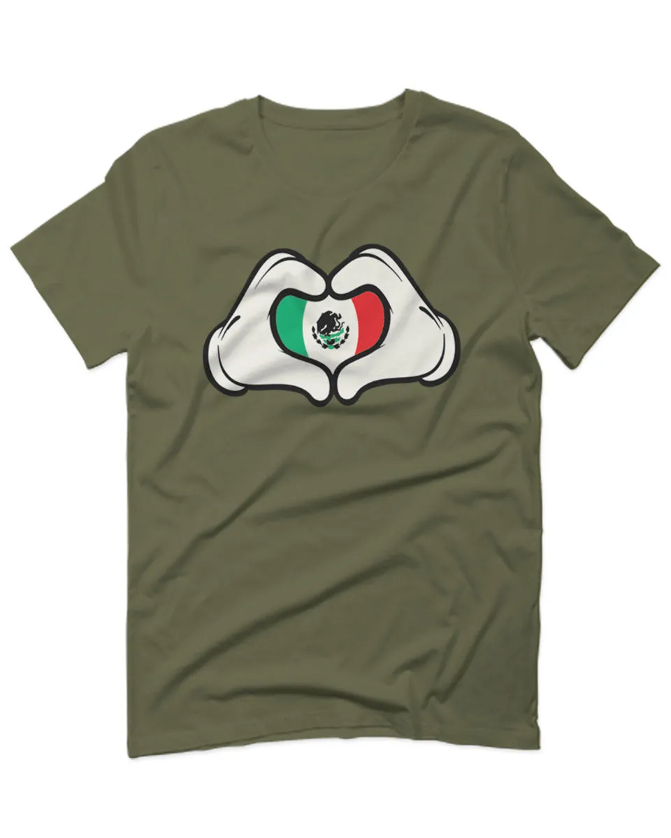 Cartoon Glove Heart Love Hecho en Mexico Mexican Flag escucudo Mexicano For men T Shirt