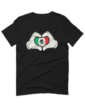 Cartoon Glove Heart Love Hecho en Mexico Mexican Flag escucudo Mexicano For men T Shirt