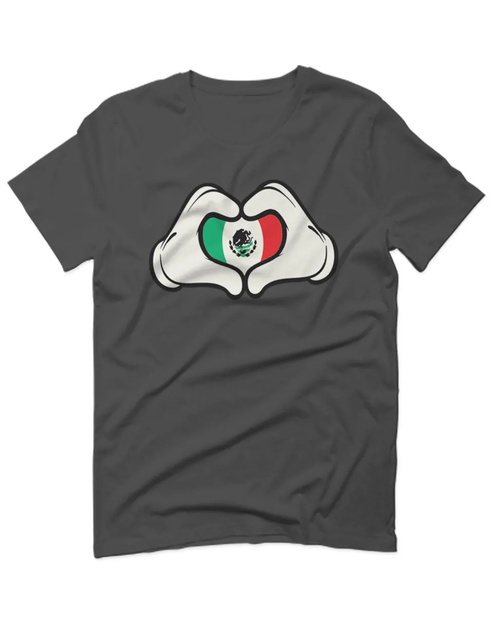Cartoon Glove Heart Love Hecho en Mexico Mexican Flag escucudo Mexicano For men T Shirt