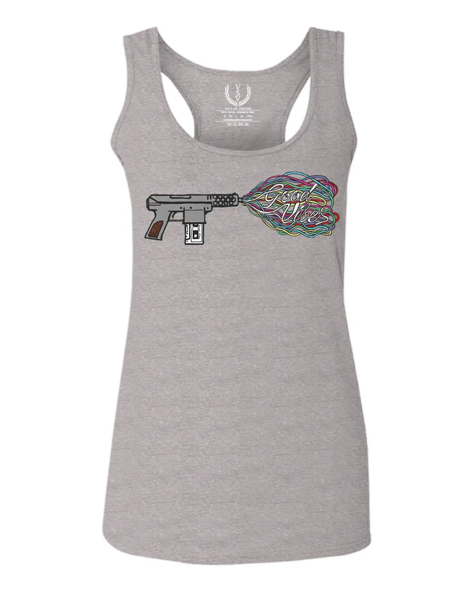 Cool Graphic Good Vibes Cassette Gun Music Love  women's Tank Top sleeveless Racerback