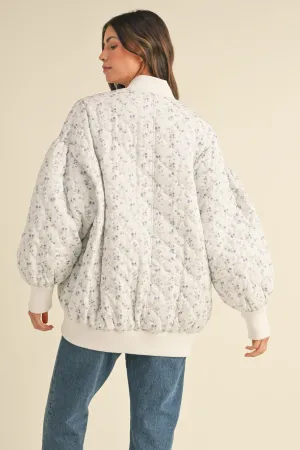 FLORAL PRINT QUILTED OVERSIZED BOMBER JACKET
