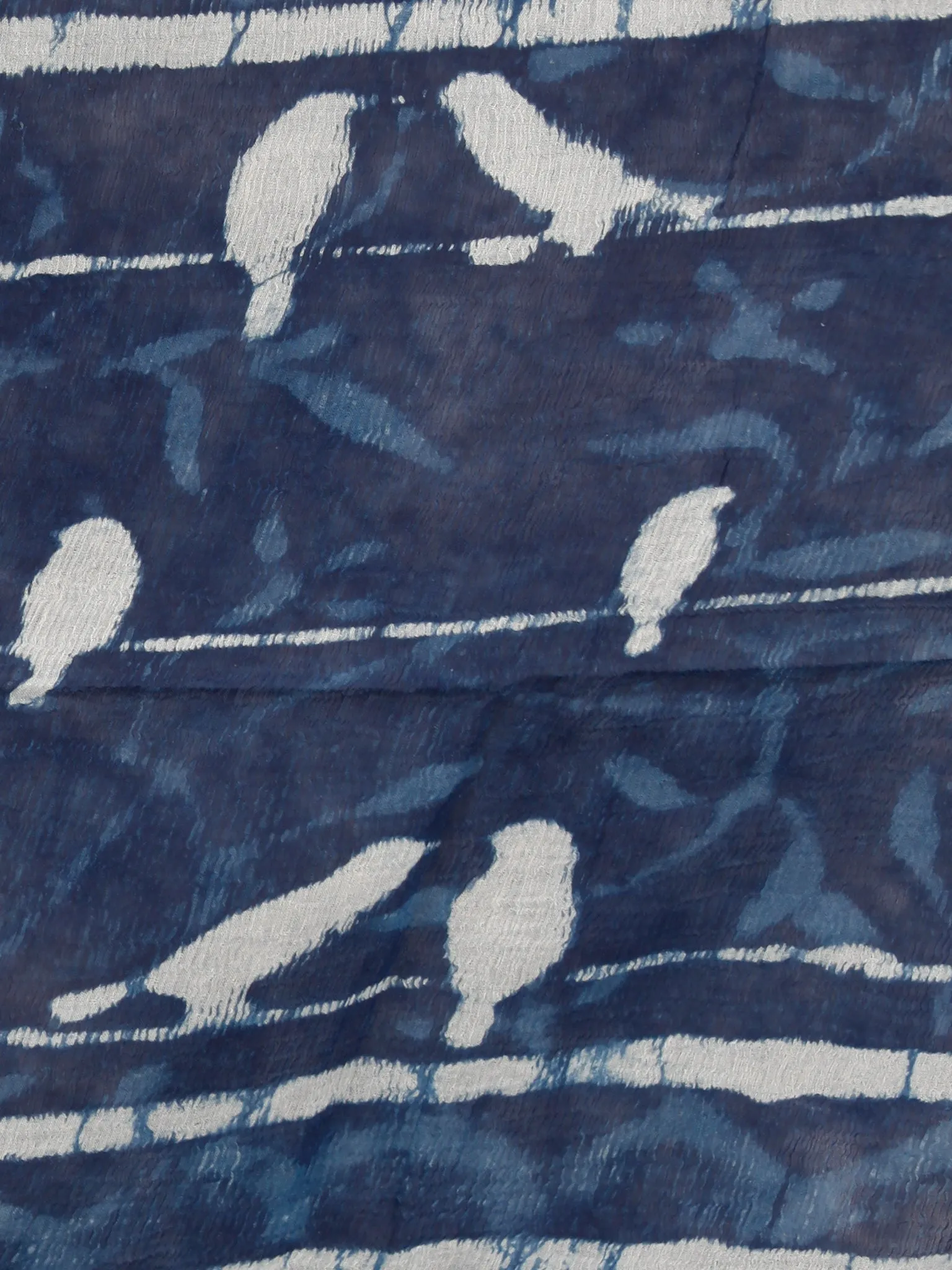 Indigo White Hand Block Printed Cotton Suit-Salwar Fabric With Chiffon Dupatta (Set of 3) - SU01HB332