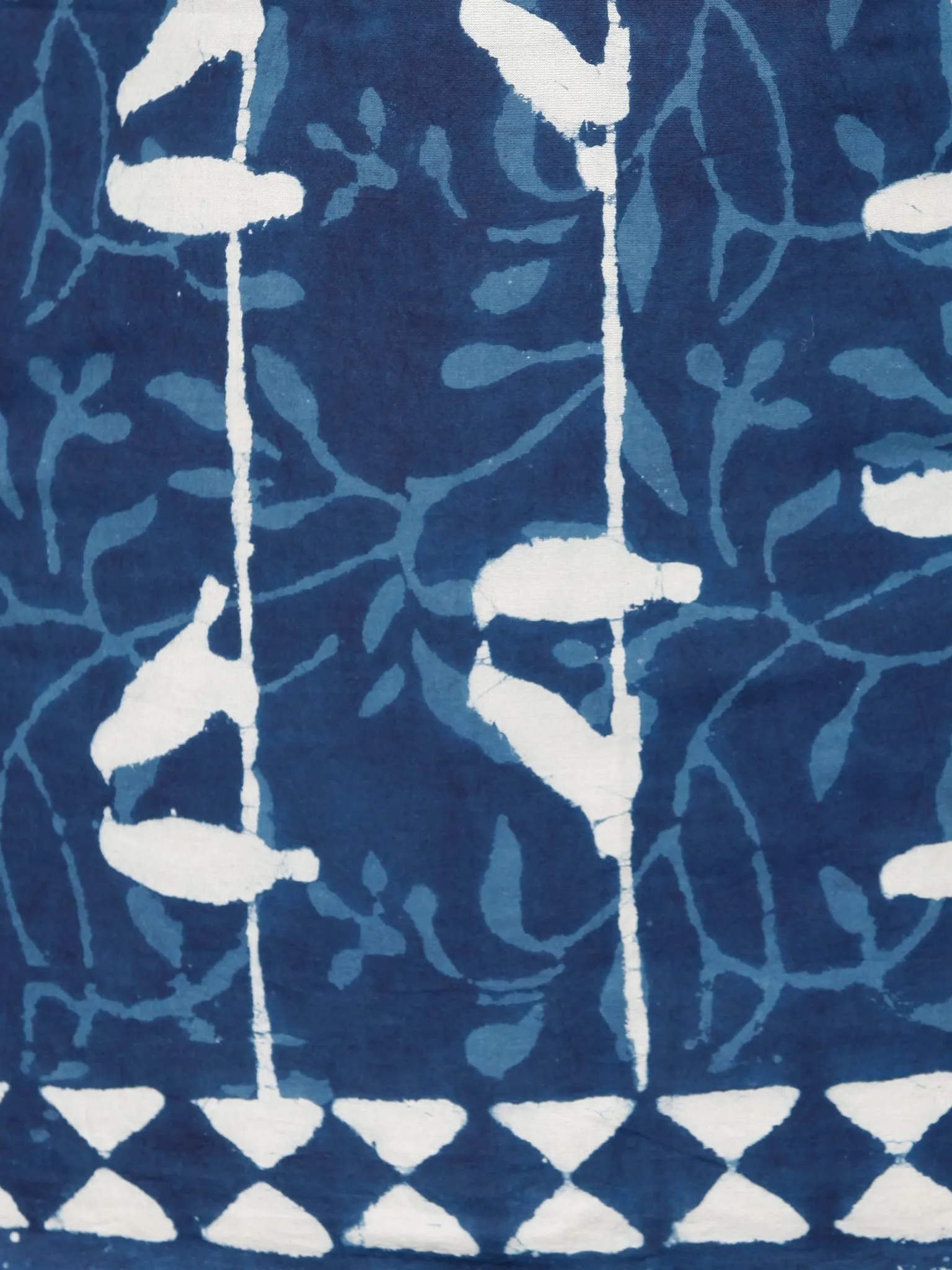 Indigo White Hand Block Printed Cotton Suit-Salwar Fabric With Chiffon Dupatta (Set of 3) - SU01HB332