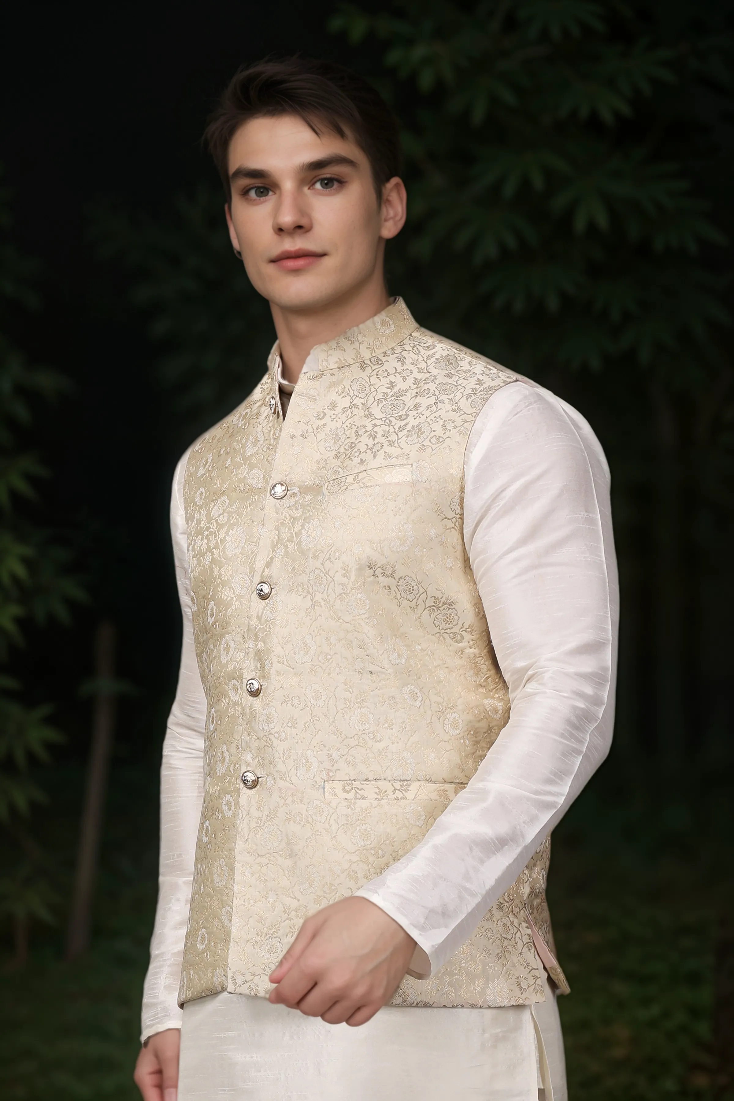 Ivory Glimmer Brocade Vasket