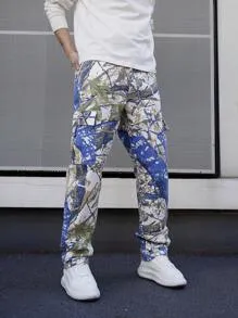 LEGND Men Allover Print Zipper Fly Cargo Jeans