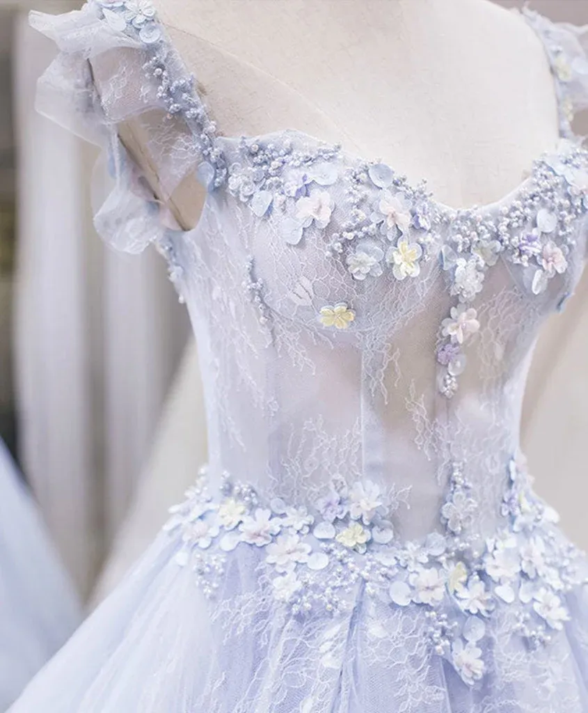 Luxurious Ball Gown Lilac Long Prom Dresses Lace Princess Dresses Long Formal Dress OSTY058