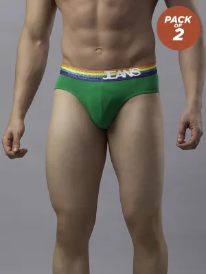 Men Premium Cotton Blend Green-Multi Brief - (Pack Of 2)- Underjeans By Spykar
