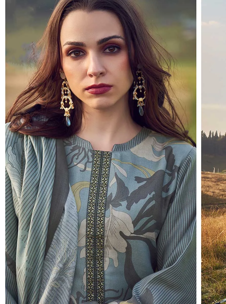 Pashmina Unstitched Printed Winter Suits Dress Material for Women