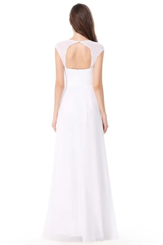 Simple V Neck Cap Sleeve Boho Wedding Dresses