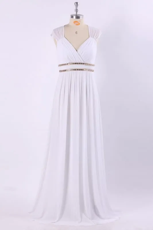 Simple V Neck Cap Sleeve Boho Wedding Dresses