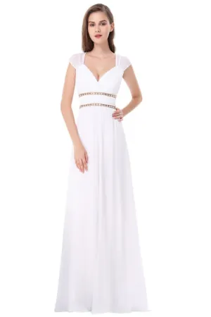 Simple V Neck Cap Sleeve Boho Wedding Dresses