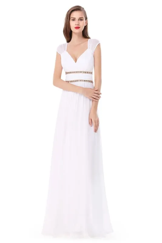 Simple V Neck Cap Sleeve Boho Wedding Dresses