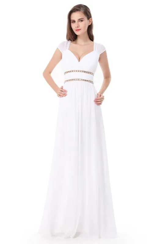 Simple V Neck Cap Sleeve Boho Wedding Dresses