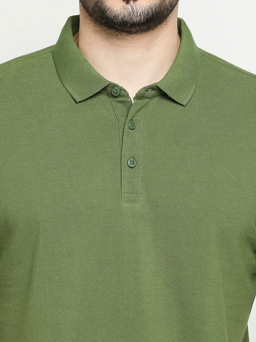 Spykar Cactus Green Cotton Half Sleeve Plain Casual Polo T-Shirts For Men