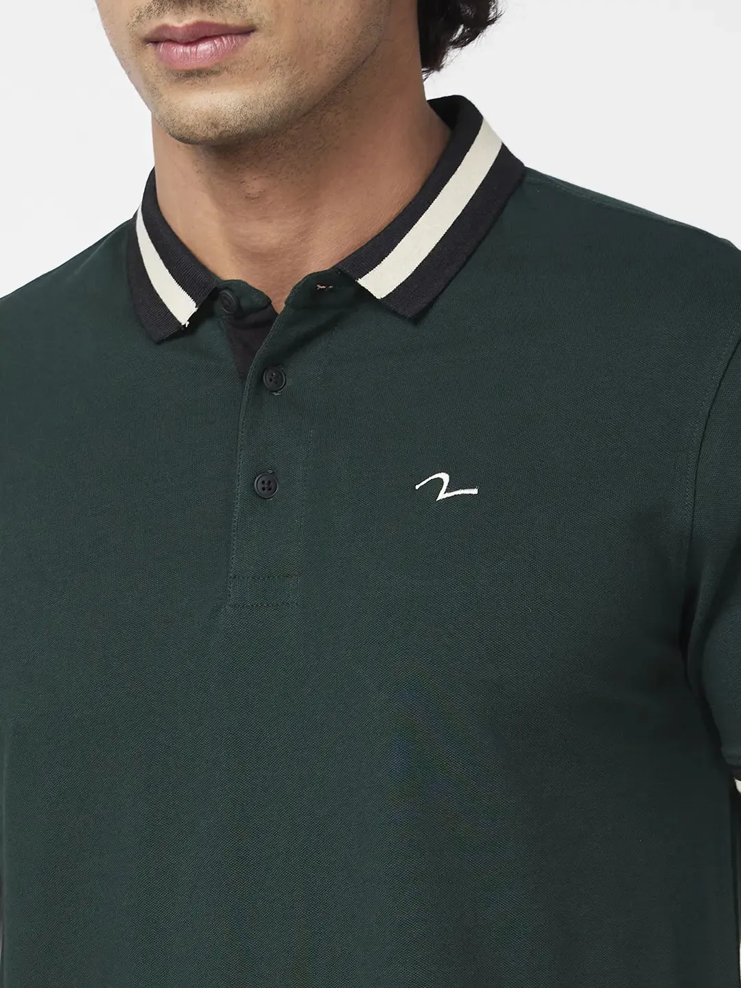 Spykar Men Bottle Green Blended Slim Fit Half Sleeve Polo Neck Casual Plain Polo Tshirt