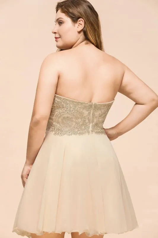 Stunning Strapless Chiffon Short Homecoming Dress Gold Appliques