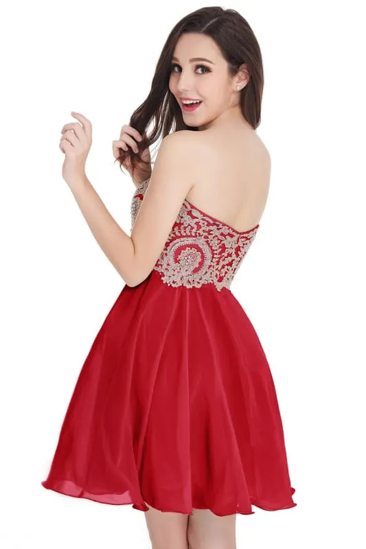 Stunning Strapless Chiffon Short Homecoming Dress Gold Appliques