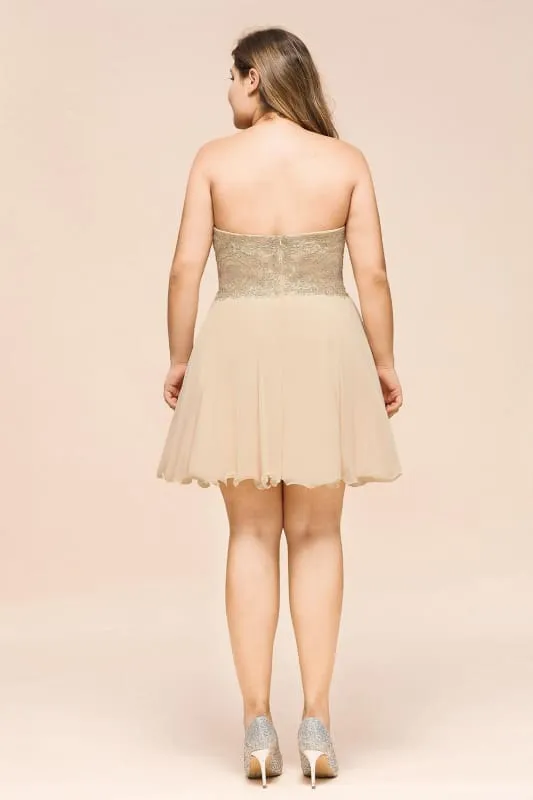 Stunning Strapless Chiffon Short Homecoming Dress Gold Appliques