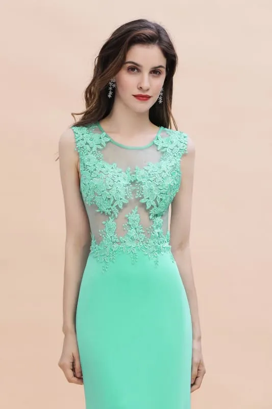 Stylish Crew Neck 3D-Floral Appliques Mermaid Evening Dress Sleeveless