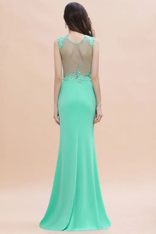 Stylish Crew Neck 3D-Floral Appliques Mermaid Evening Dress Sleeveless