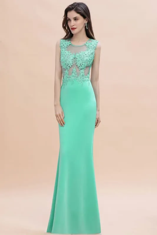 Stylish Crew Neck 3D-Floral Appliques Mermaid Evening Dress Sleeveless