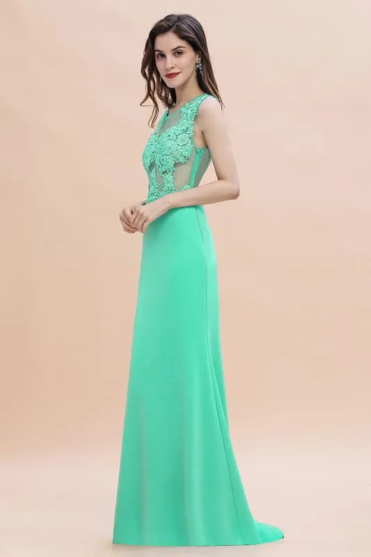 Stylish Crew Neck 3D-Floral Appliques Mermaid Evening Dress Sleeveless