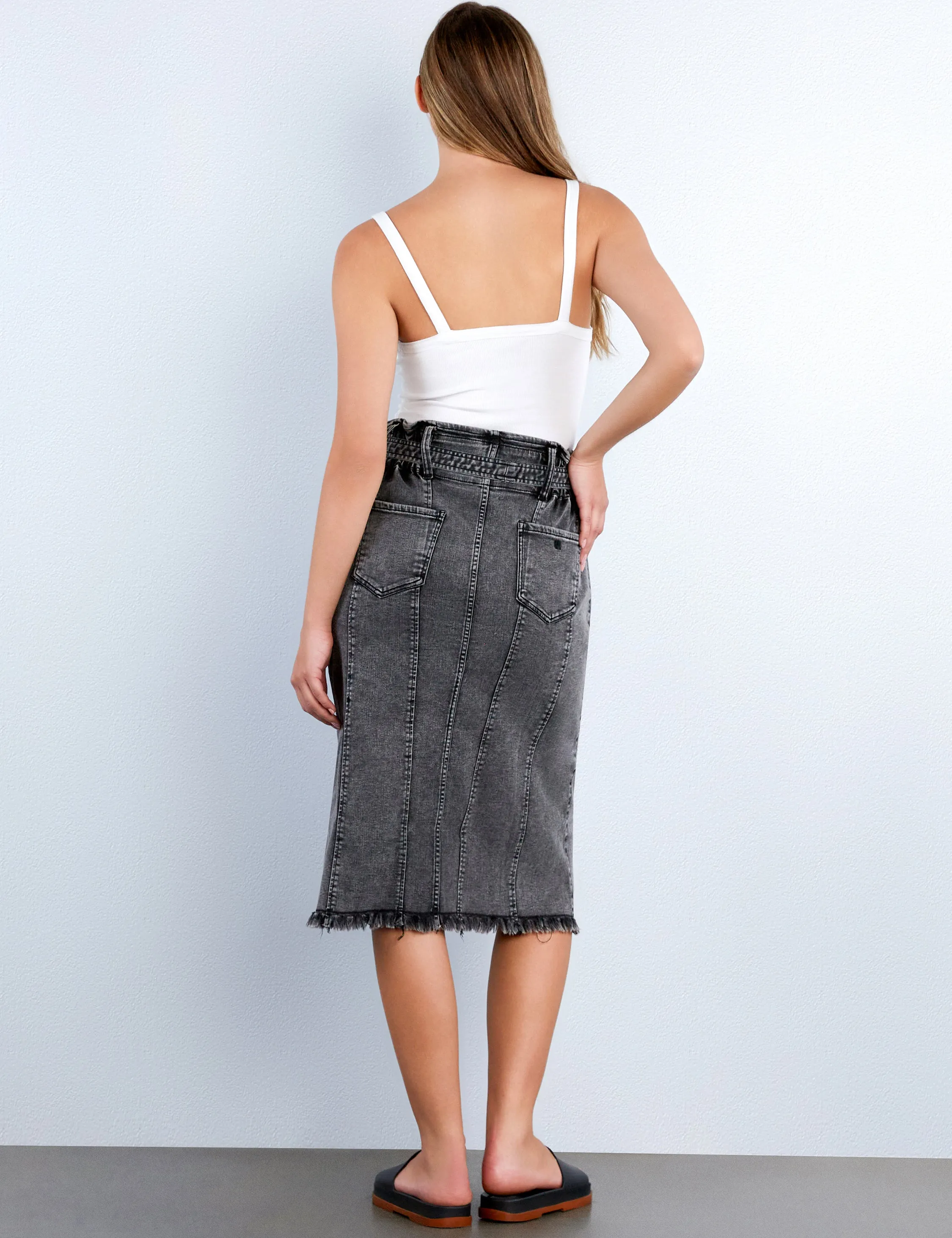 Tie Denim Knee Skirt
